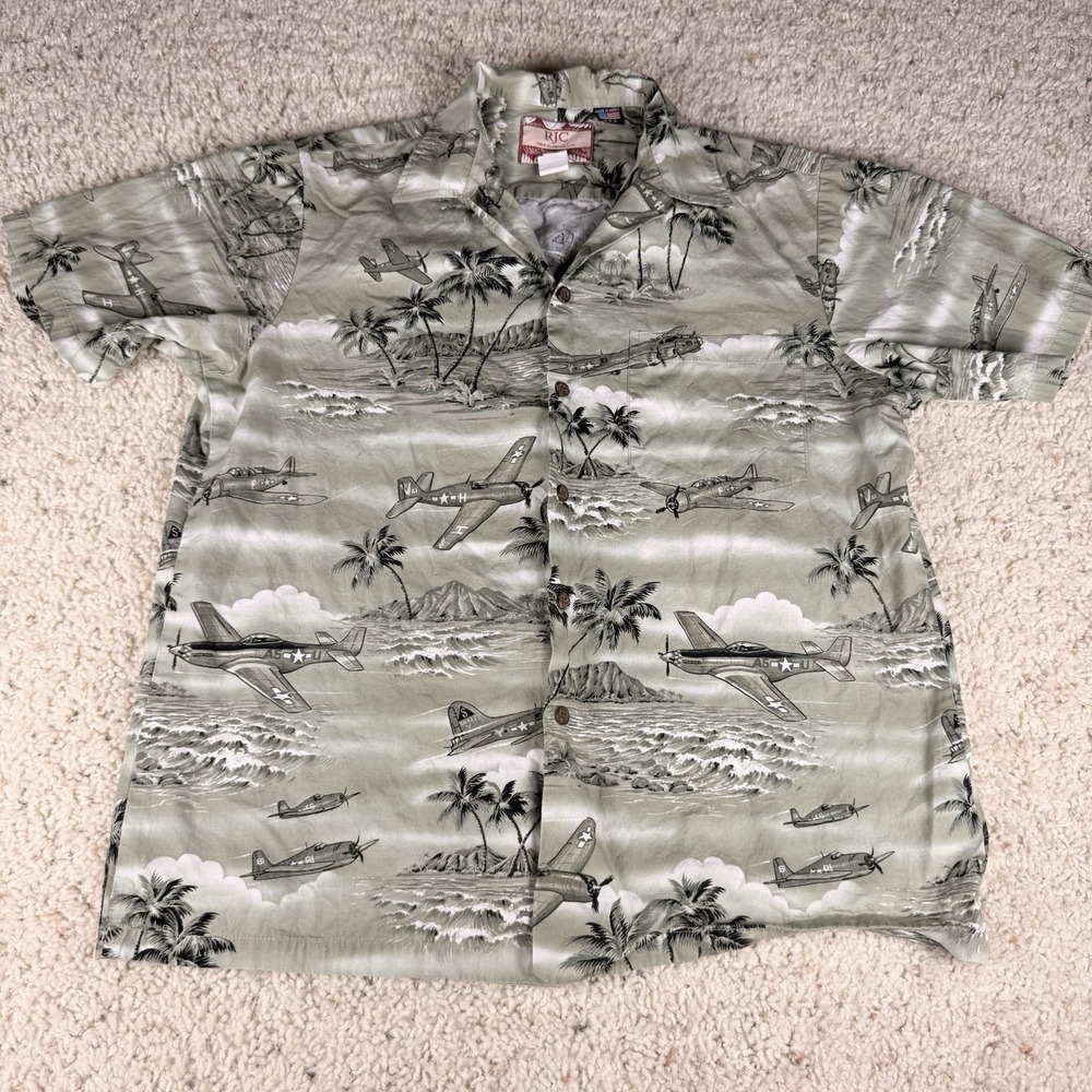 1990's Vintage Hawaiian RJC‎ Fighter Mens Planes USA Bomber Hawaii WWII Design M